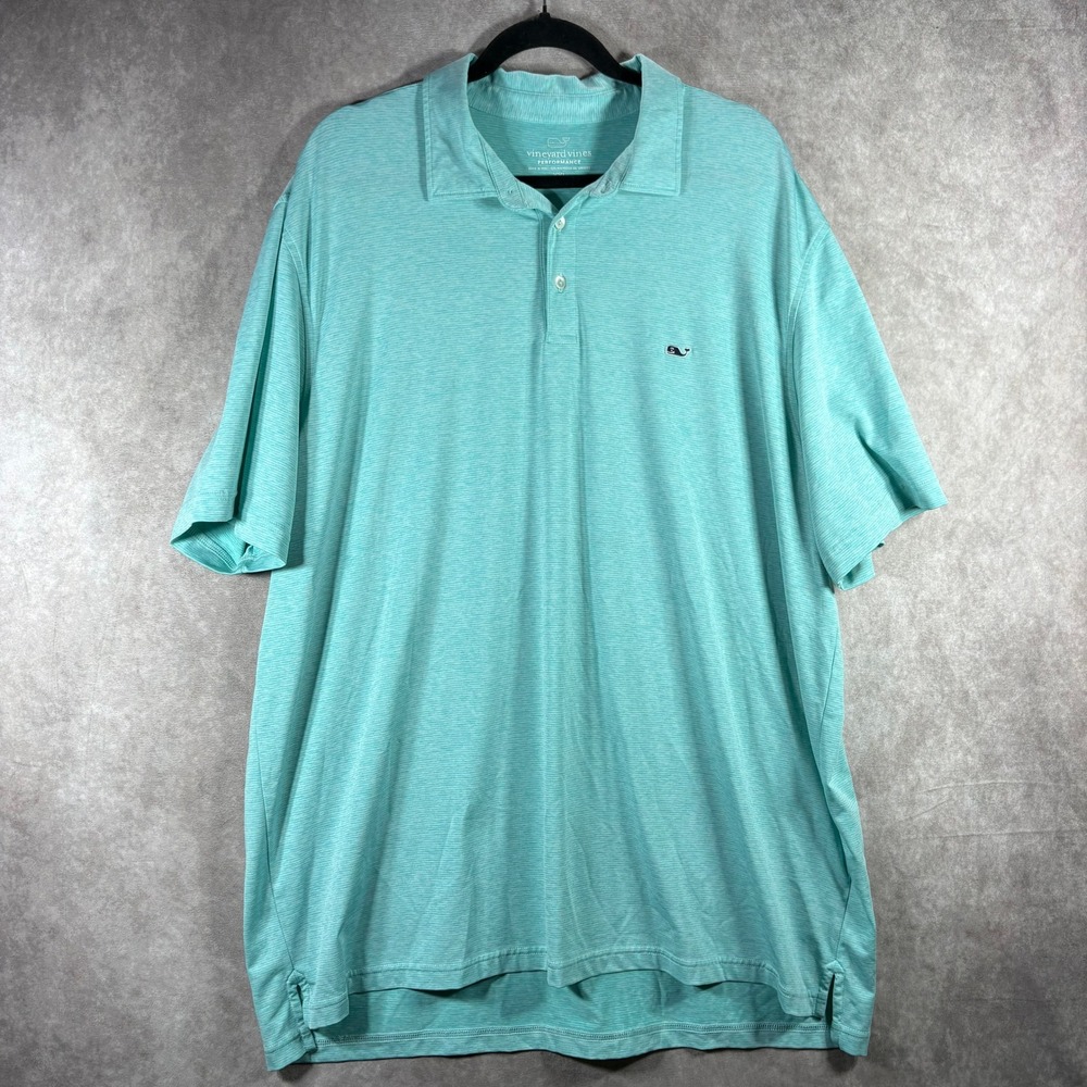 Vineyard Vines Polo Mens XXL Teal Bradley Stripe Performance Canebrake Club Golf